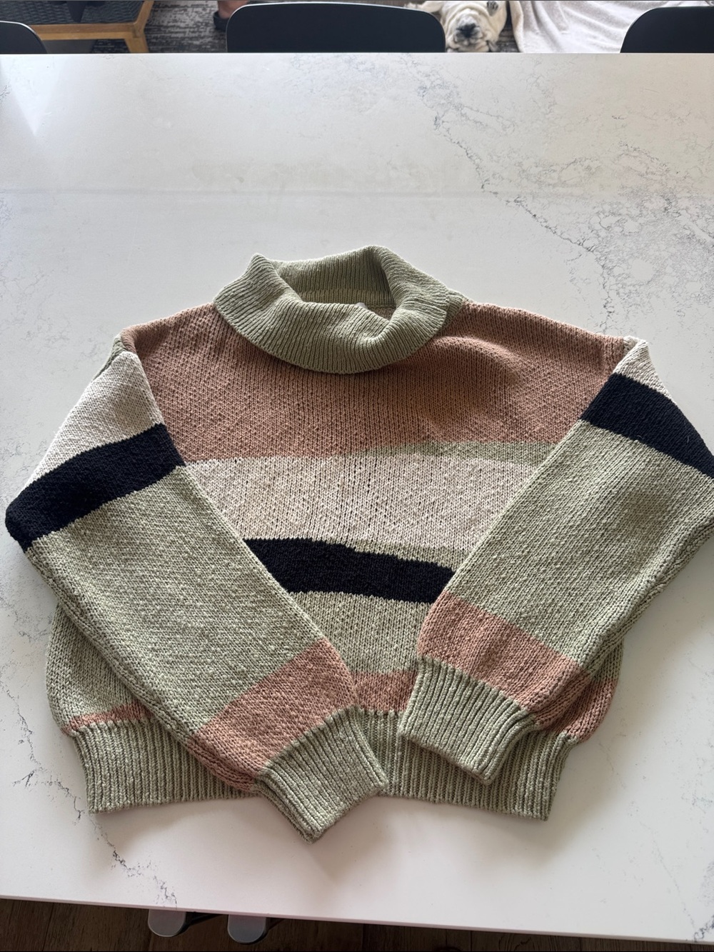 Callahan Striped Cowl Sweater in Sage, Blush & black